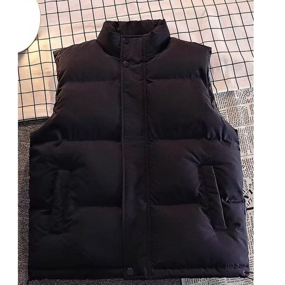 Men's Padded Sleeveless Quilted Vest with Stand Collar and Concealed Snap Placket Mune Fashion