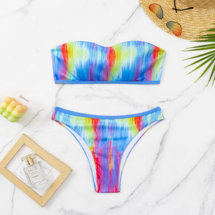 Women's Sporty Bikini with Colorful Wave Pattern Mune Fashion