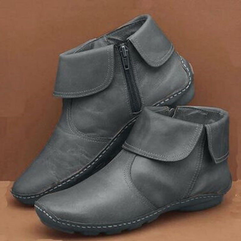 Ladies ankle-high leather-look ankle boots with foldable cuff and side zipper Mune Fashion