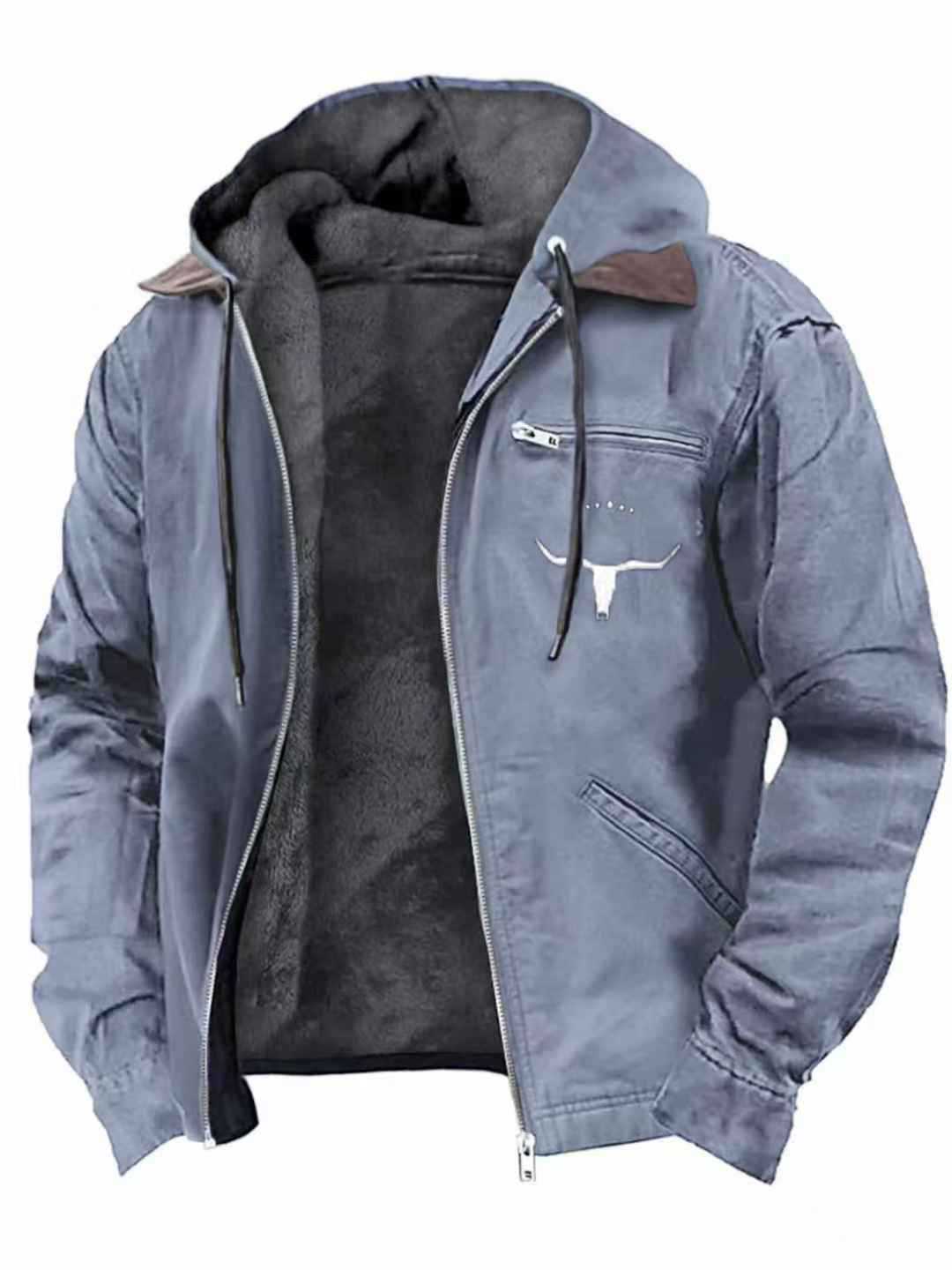 Men's Padded Hooded Leather Jacket with Teddy Lining and Chest Zipper Pocket Mune Fashion