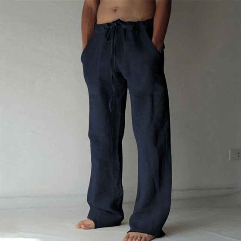 Men's relaxed linen pants with wide leg and drawstring waist Mune Fashion