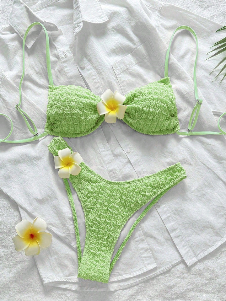 Women's High-Cut Bikini Bottom with Textured Ruffles Mune Fashion