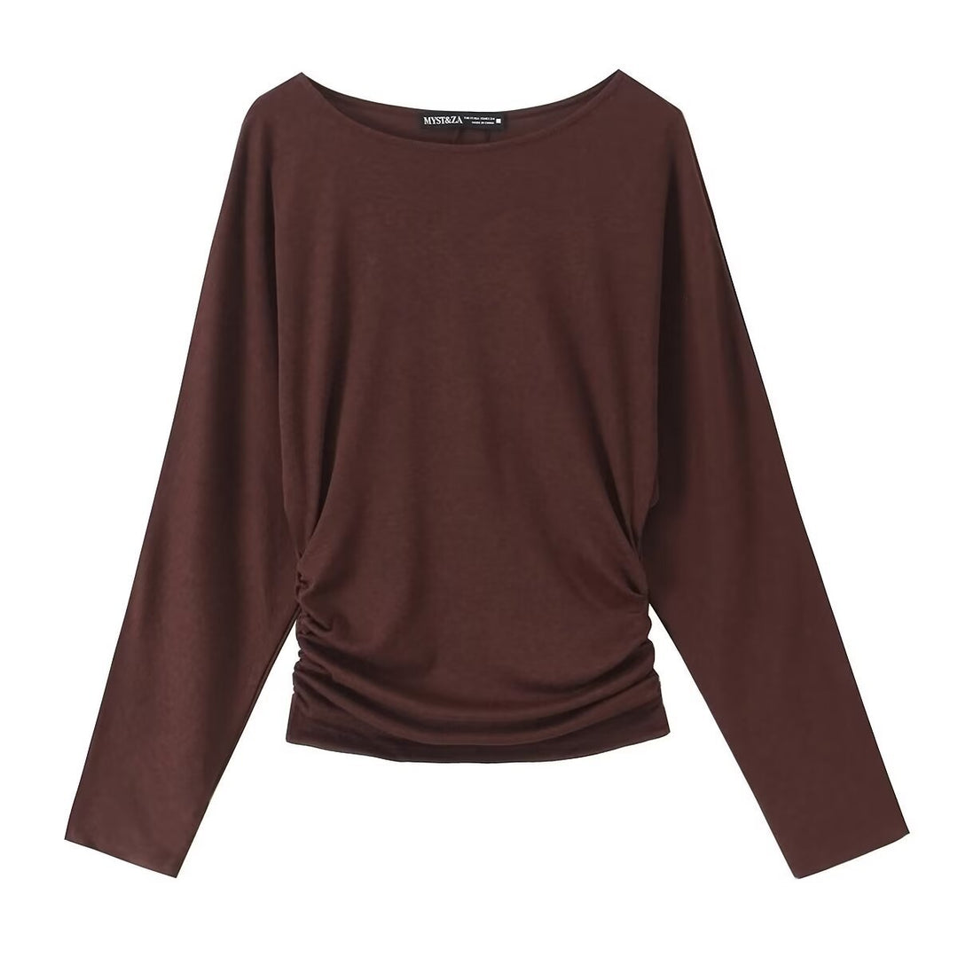 Women's long-sleeve shirt with side gathering and dropped shoulders Mune Fashion