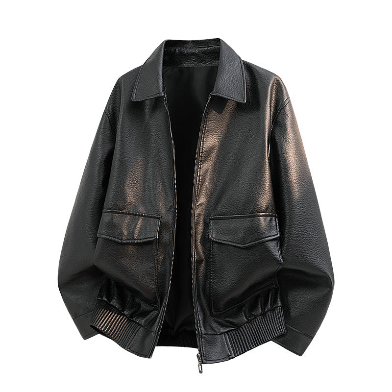 Men's Elegant Faux Leather Bomber Jacket Mune Fashion
