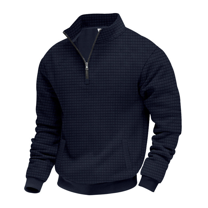Men's quilted half-zip sweater with square waffle texture and kangaroo pocket Mune Fashion