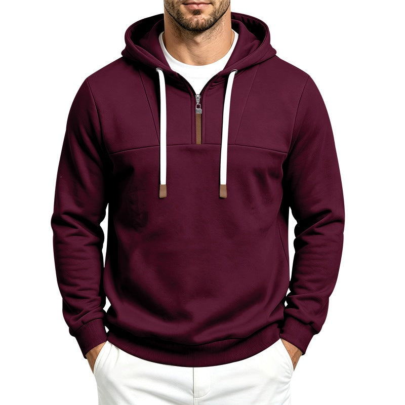 Men's Modern Half-Zip Hoodie made of French Terry with decorative tab and drawstring Mune Fashion