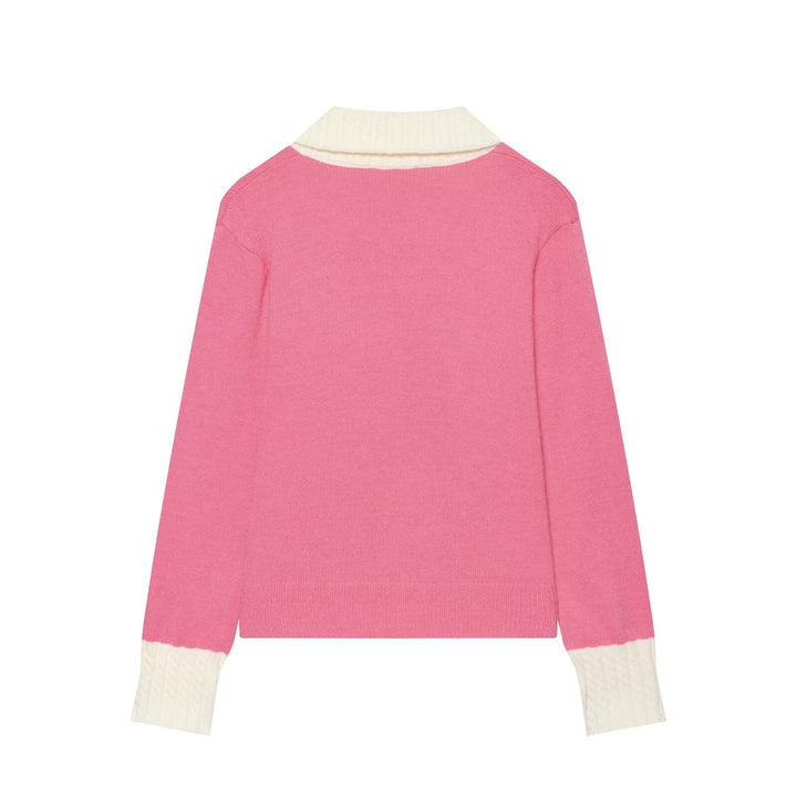 Women’s fine-knit cardigan with large textured collar and contrast cuffs Mune Fashion