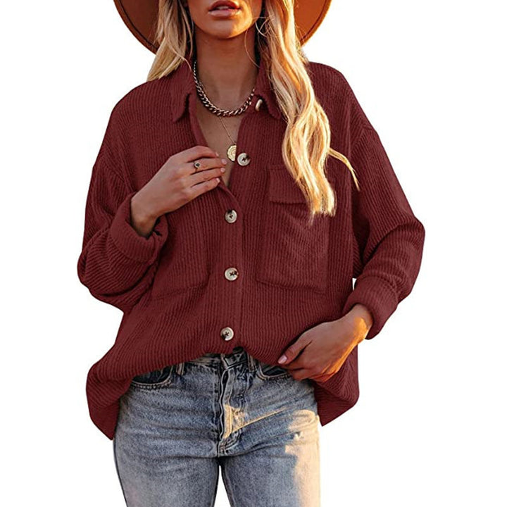Women Oversized Fine Knit Shirt Jacket with Button Placket and Brusttaschen Mune Fashion