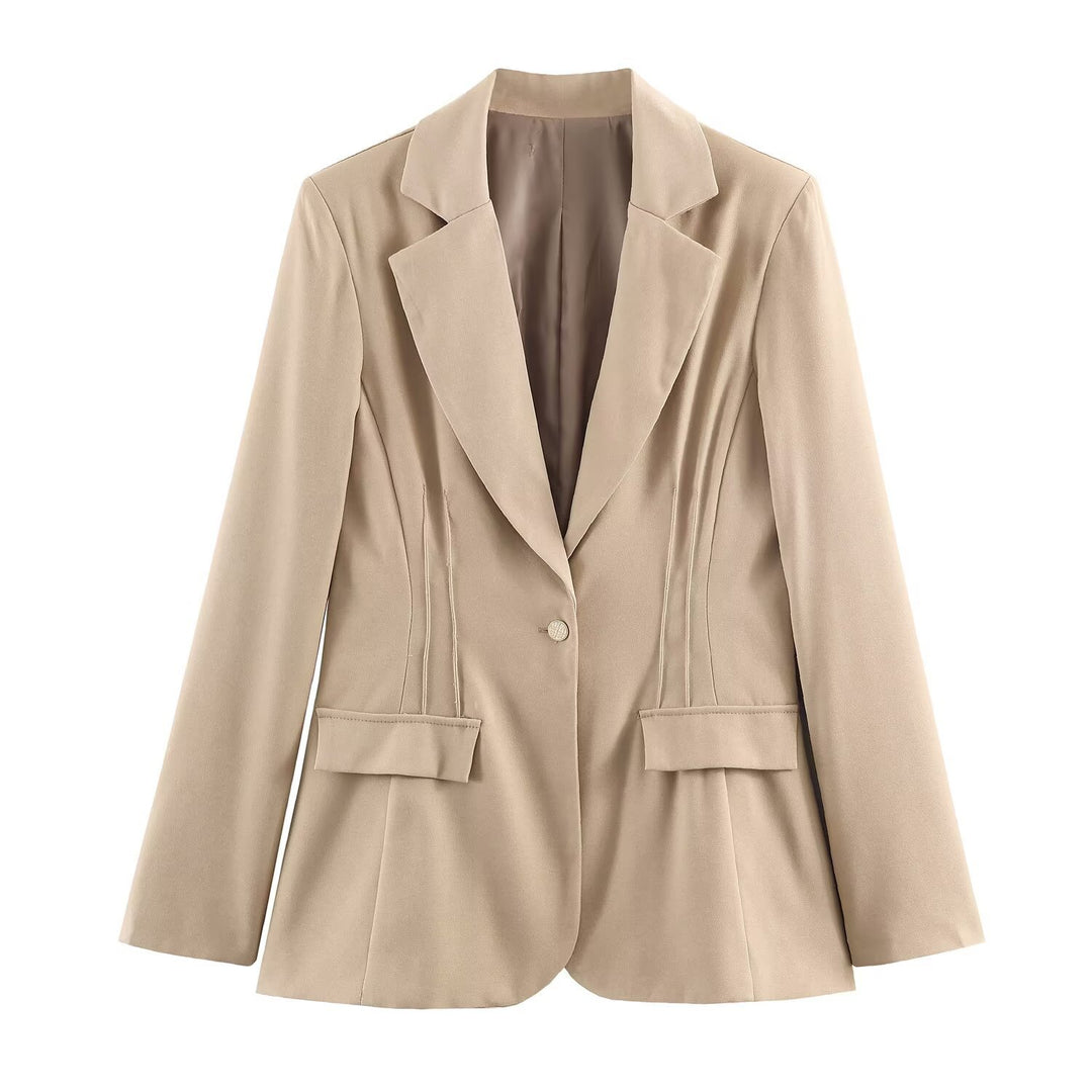 Women's tailored longline blazer with Vienna seams and patch pockets Mune Fashion