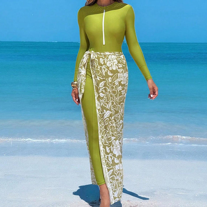 Women's Long Sleeve Swimwear with Fashionable Wrap Skirt Mune Fashion