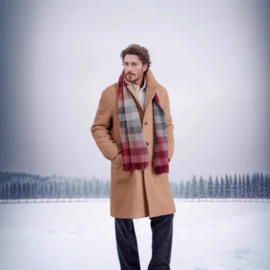 Men's Mid-Length Teddy Wool Coat with Patch Pockets and Stand Collar Mune Fashion