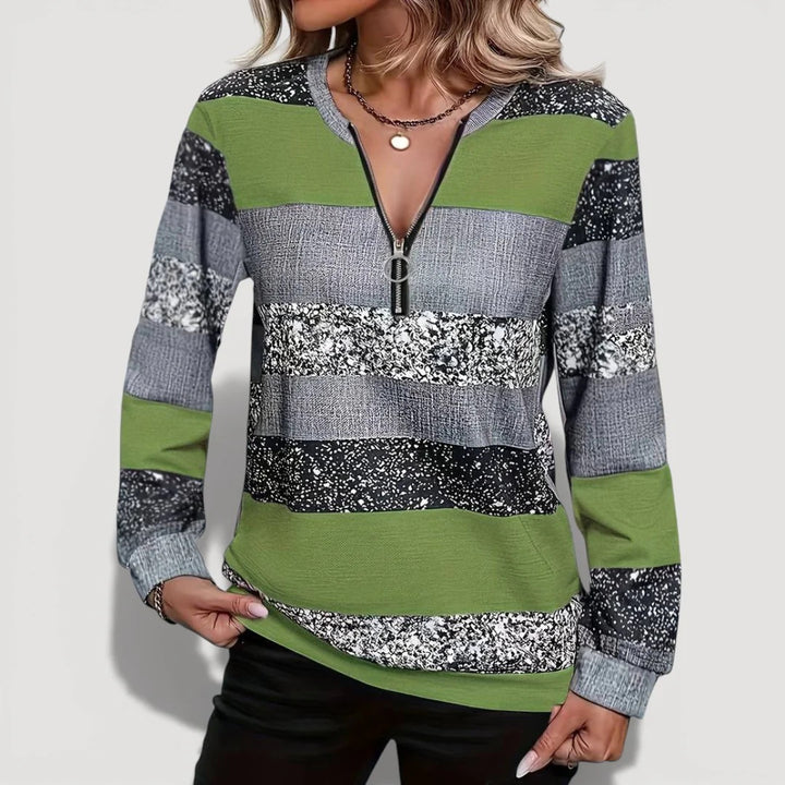 Women’s Stylish Zip Pullover with Graphic Pattern