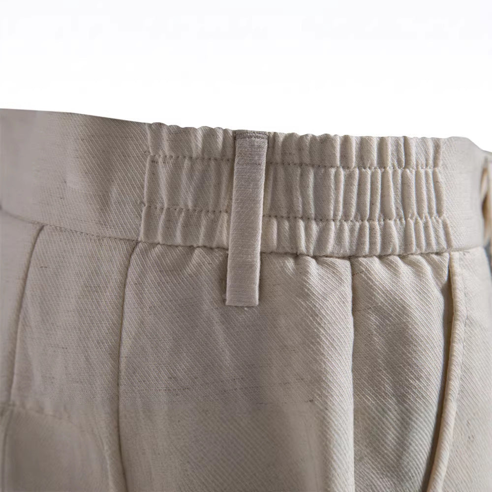 Men's casual linen shorts with cuffs and pleats Mune Fashion