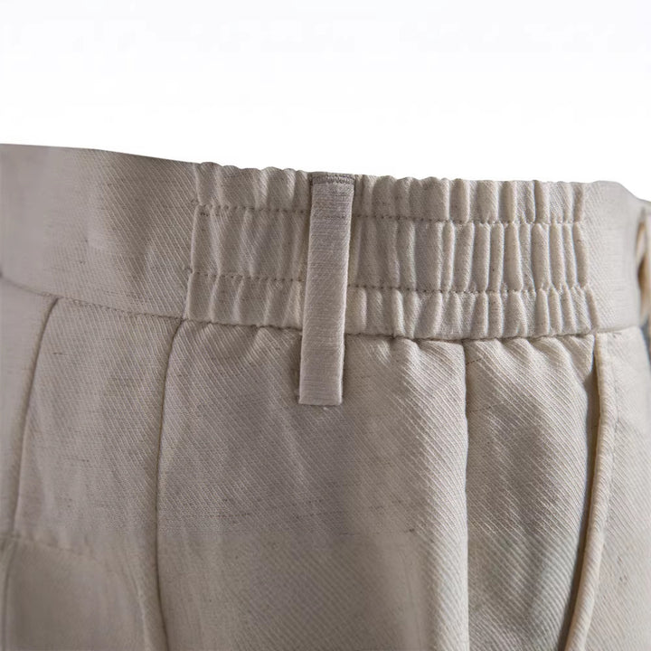 Men's casual linen shorts with cuffs and pleats Mune Fashion