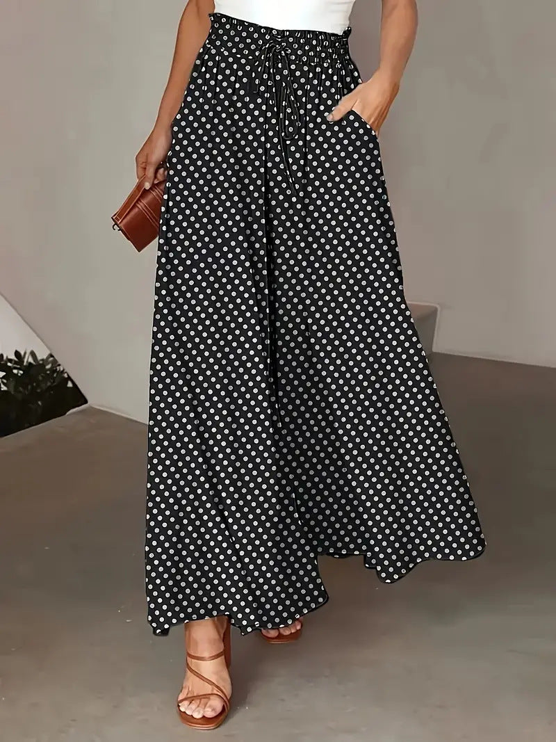 Women's Wide Cut Summer Pants with Polka Dot Design Mune Fashion
