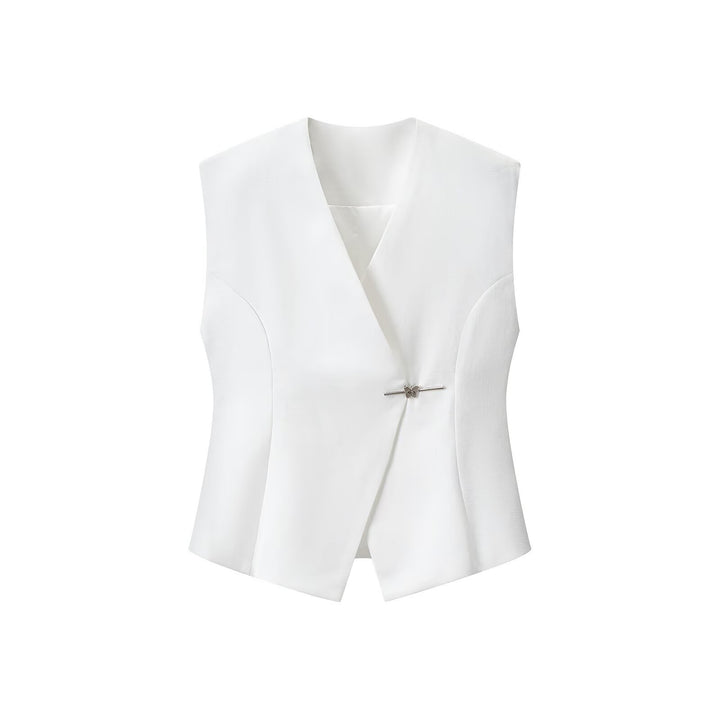 Women Tailored Sleeveless Blazer Vest with V-Neck and Decorative Hooks Mune Fashion