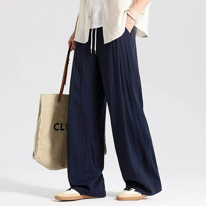 Men's wide linen pants in oversized style with drawstring and side pockets Mune Fashion