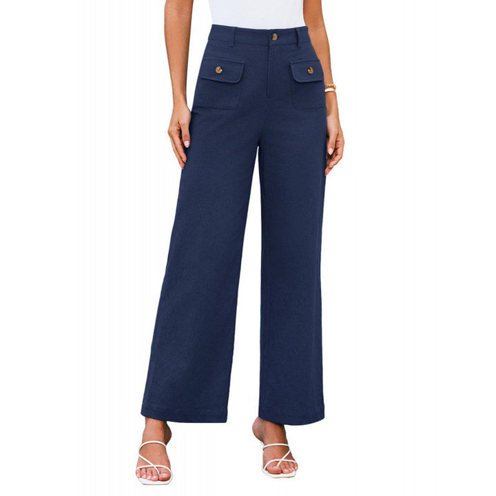 Women High-Waist Palazzo Pants with Flap Button Pockets Mune Fashion