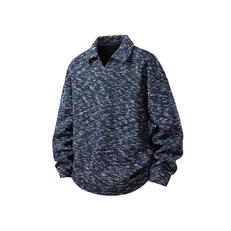 Herren Grobstrick-Kragenpullover mit V-Ausschnitt und Relaxed‑Fit Mune Fashion