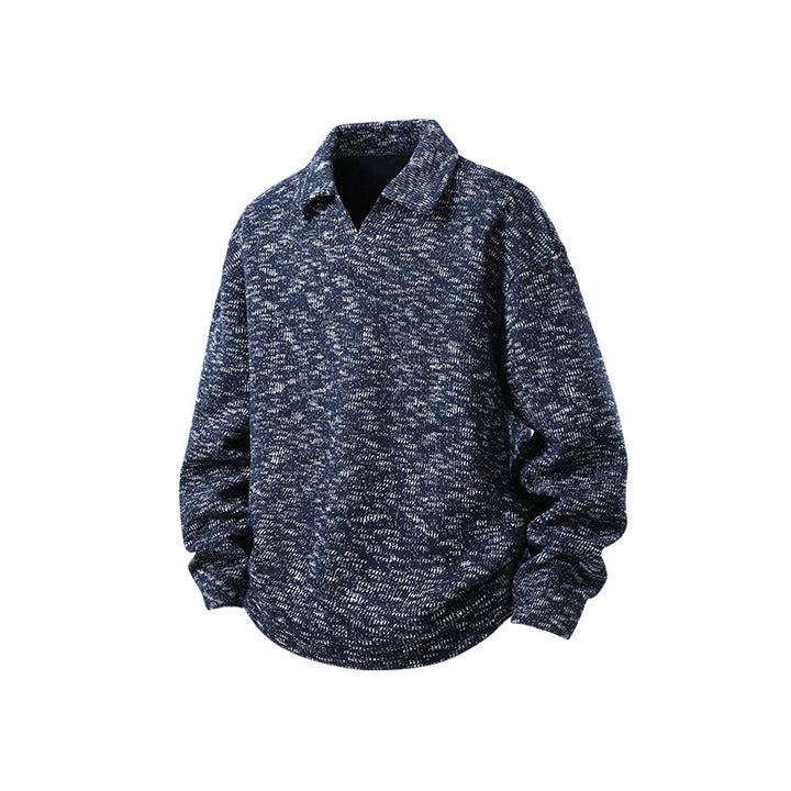 Herren Grobstrick-Kragenpullover mit V-Ausschnitt und Relaxed‑Fit Mune Fashion