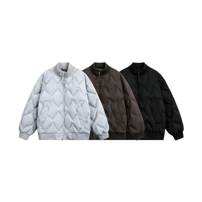 Men's Oversized Quilted Jacket with Ribbed Collar and Zigzag Stitching Mune Fashion
