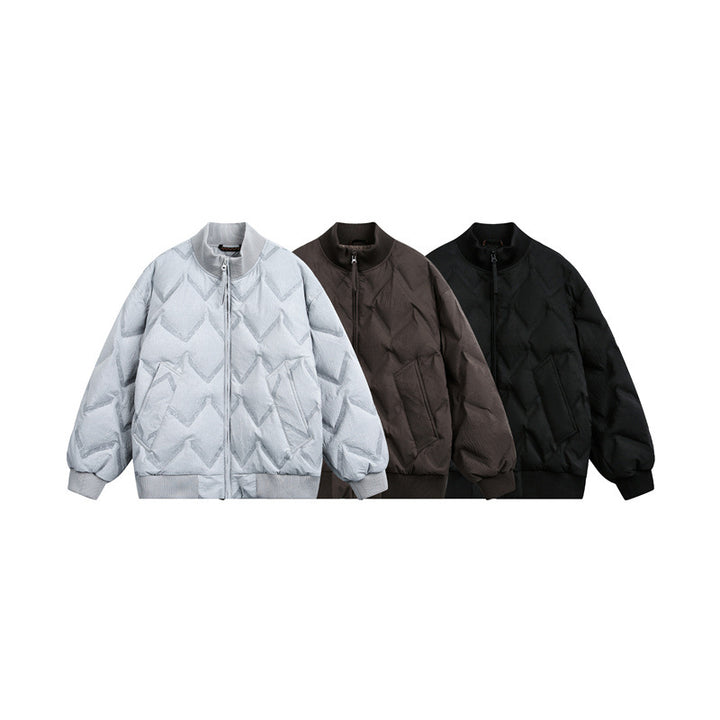Men's Oversized Quilted Jacket with Ribbed Collar and Zigzag Stitching Mune Fashion