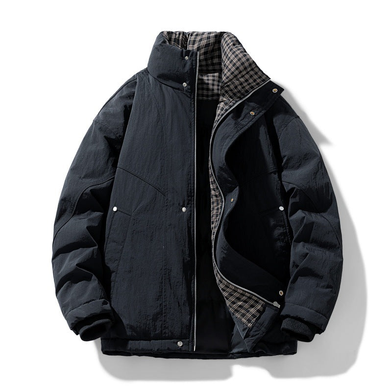 Men's windproof quilted jacket with checkered thermal lining, stand-up collar, and concealed zipper Mune Fashion