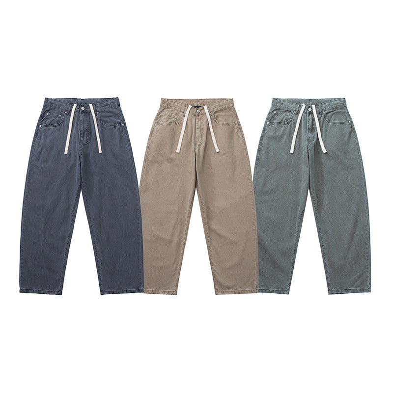 Men's Wide Baggy Jeans made of washed denim with elastic drawstring waistband Mune Fashion