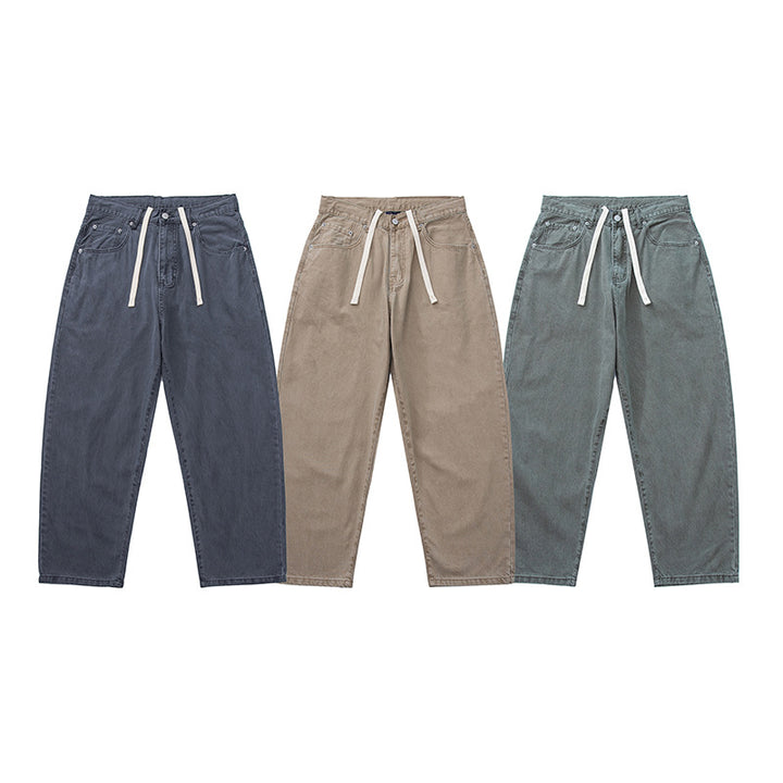 Men's Wide Baggy Jeans made of washed denim with elastic drawstring waistband Mune Fashion