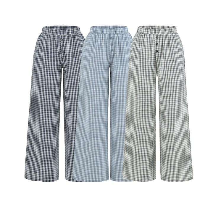 Women's wide high palazzo pants with elastic waistband and button placket Mune Fashion