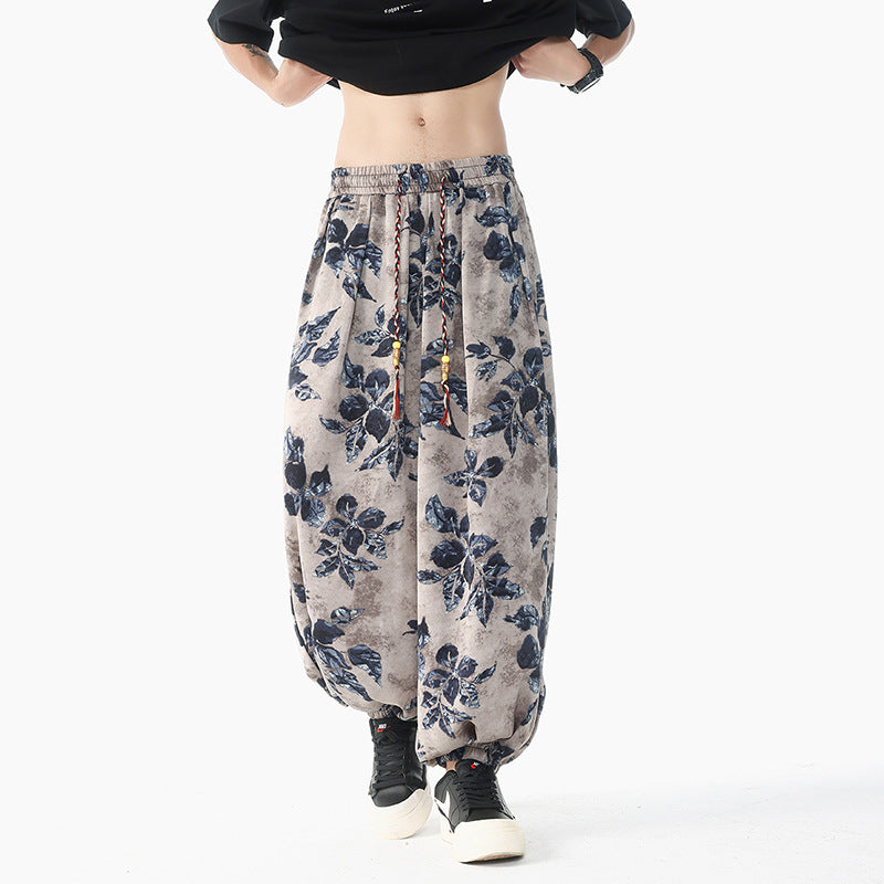 Women's casual pluder pants in ethnic print with elastic waistband, drawstring and smocked cuffs Mune Fashion