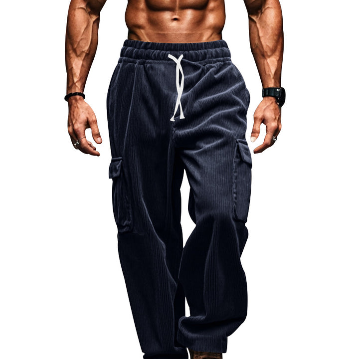 Men's oversized corduroy cargo pants with elastic drawstring waistband and multiple pockets Mune Fashion
