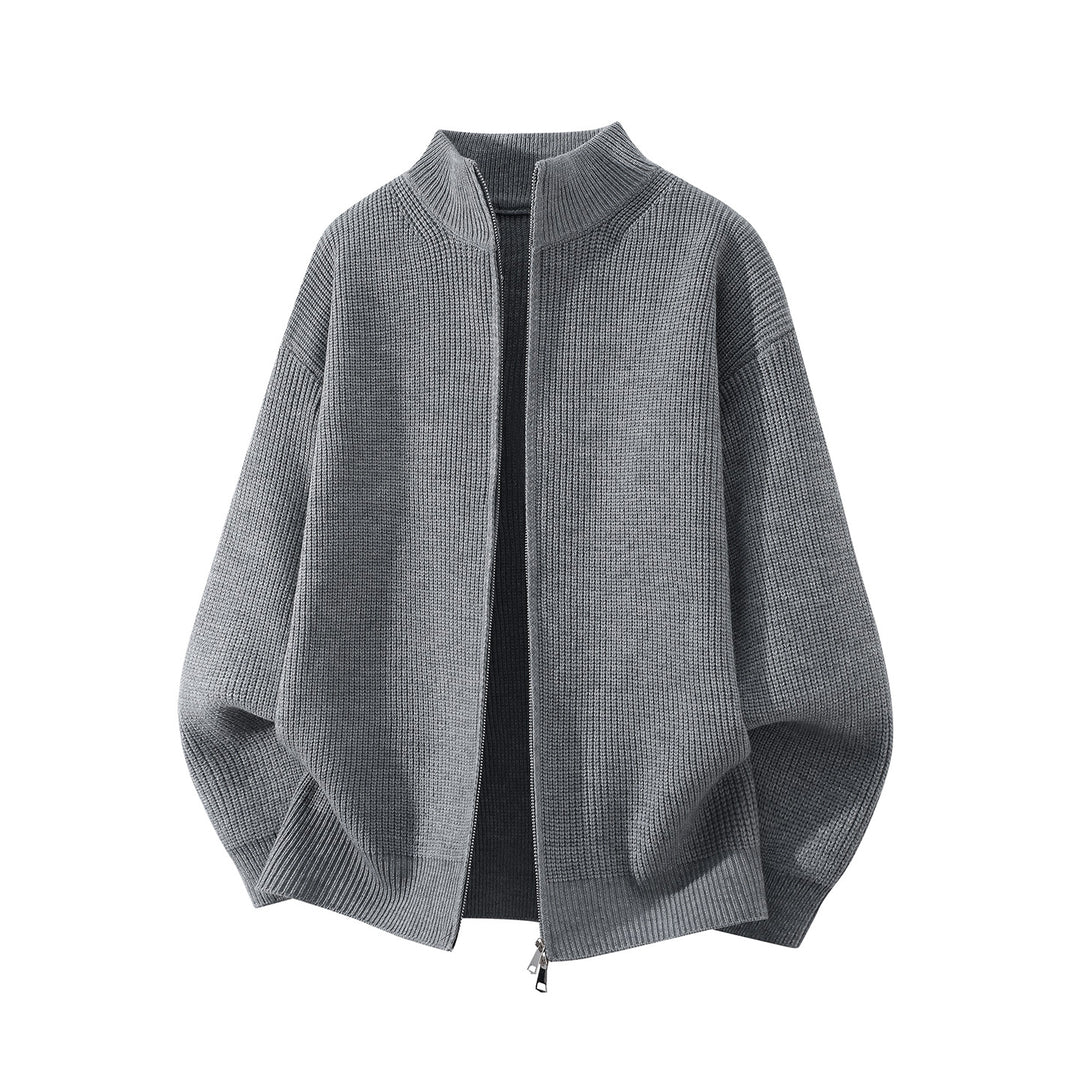 Men's Oversize Chunky Knit Zip Cardigan with Stand-Up Collar and Two-Way Zipper Mune Fashion