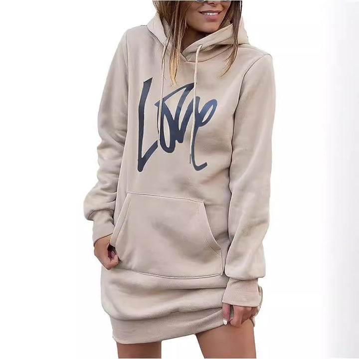 Ladies fleece hooded dress with kangaroo pocket, thumb hole sleeves and oversized sweatshirt cut Mune Fashion
