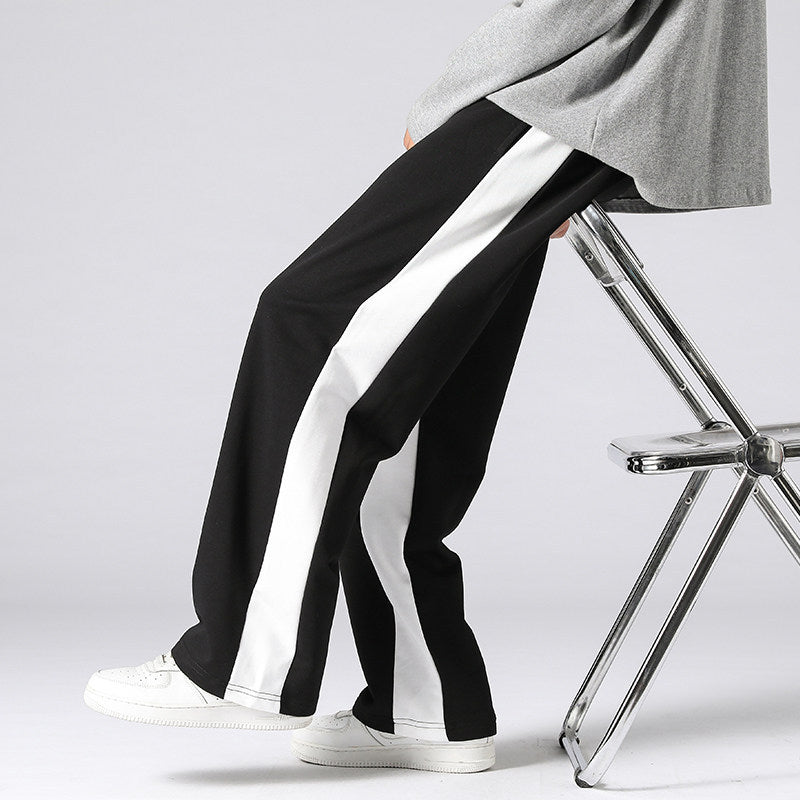 Men's Wide Trackpants with contrast side inserts, elastic waistband & drawstring Mune Fashion