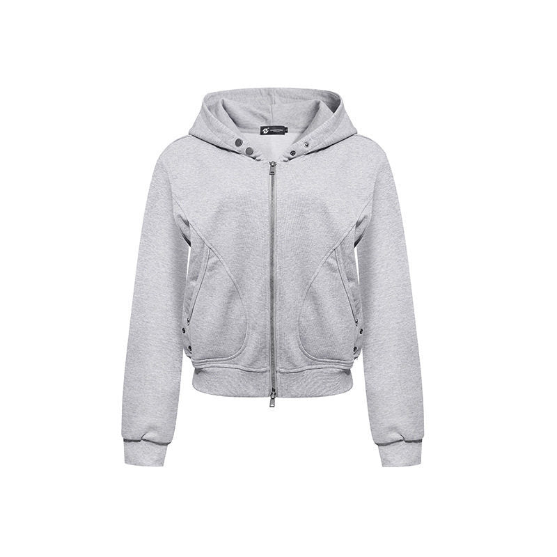 Women's Short Fitted Hoodie Sweat Jacket with Two-Way Zipper and Pockets Mune Fashion