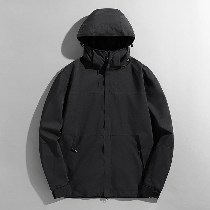 Men's two-layer technical hooded outdoor jacket with high closing stand-up collar and adjustable hood Mune Fashion