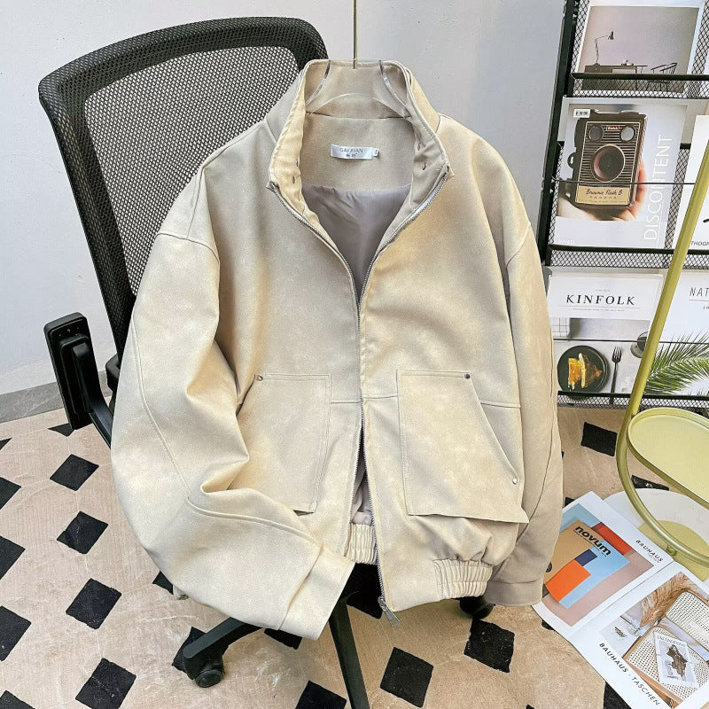 Men's Short Stand-Up Collar Jacket made of Faux Suede with Full Zip Mune Fashion