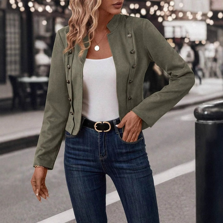 Women's fitted military jacket with stand-up collar and double button placket Mune Fashion