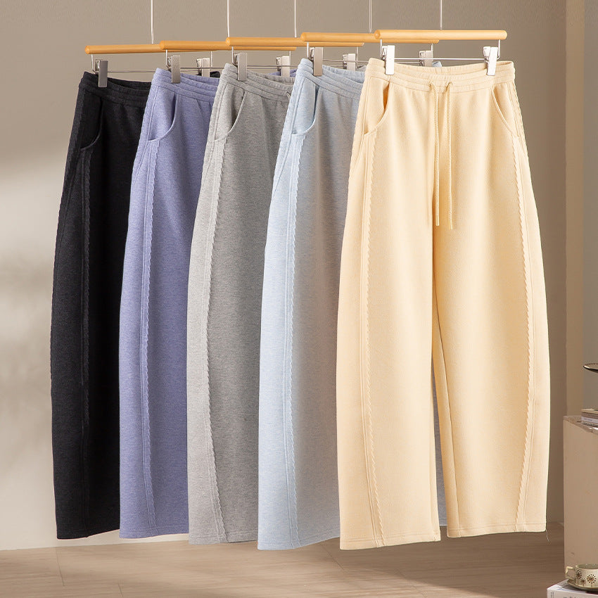 Women's Soft High-Waist Jogging Pants made of Teddy Fleece with Wide Leg and Drawstring Mune Fashion