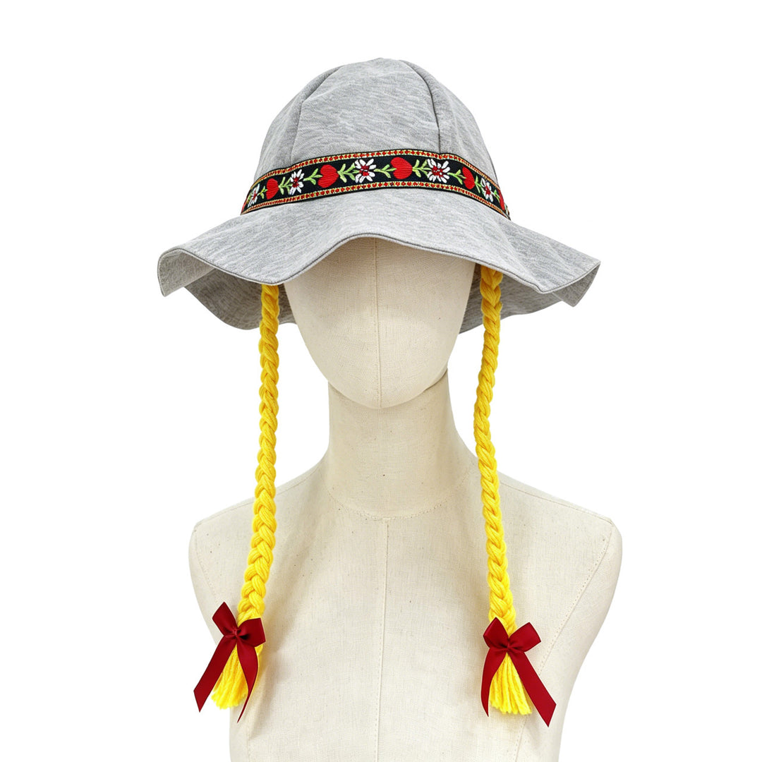 Women's playful sun hat with braided strands, embroidered headband, and wide brim Mune Fashion