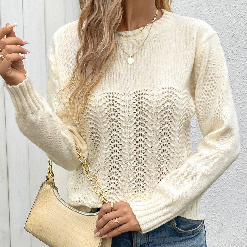 Ladies Fashionable Knitted Sweater with Floral Knit Pattern Mune Fashion