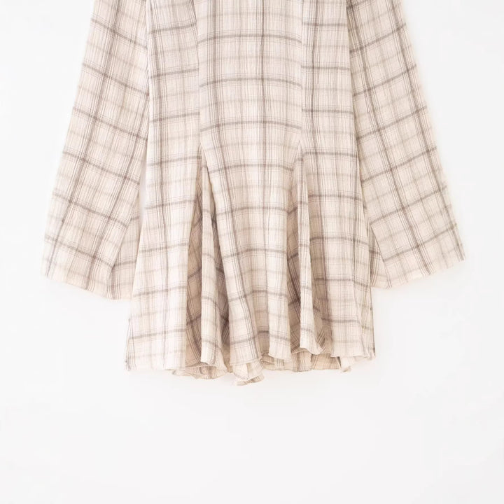 Women Lightweight Checkered Summer Dress with Deep V-Neck and Bell Sleeves Mune Fashion