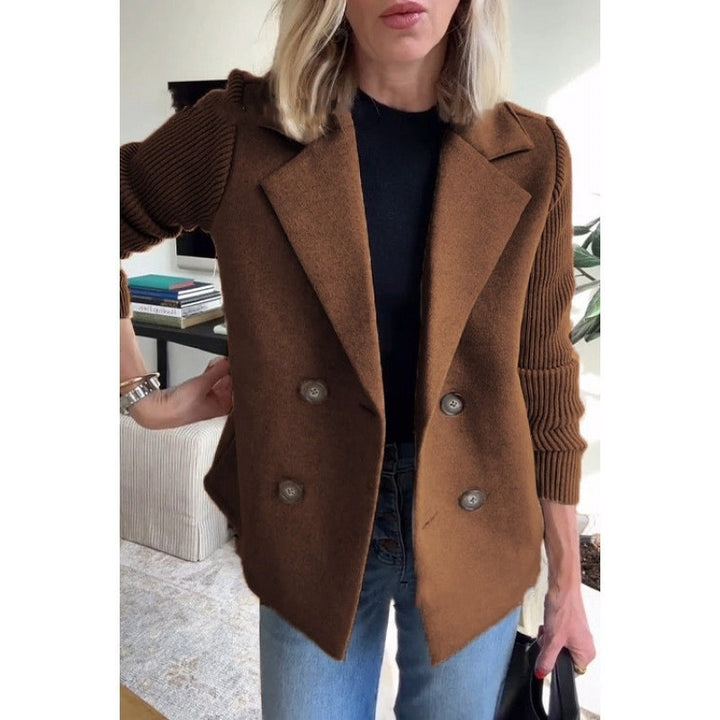 Women's Double-breasted Blazer Vest with Wide Lapels and Ribbed Knit Sleeves Mune Fashion