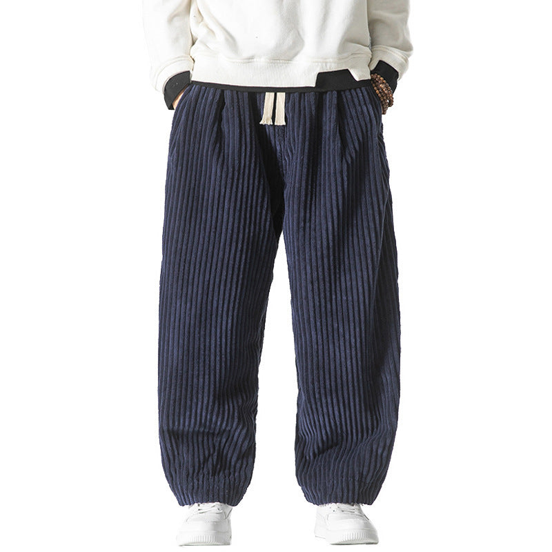 Men's loose corduroy pants with elastic waistband, drawstring, and deep side pockets Mune Fashion