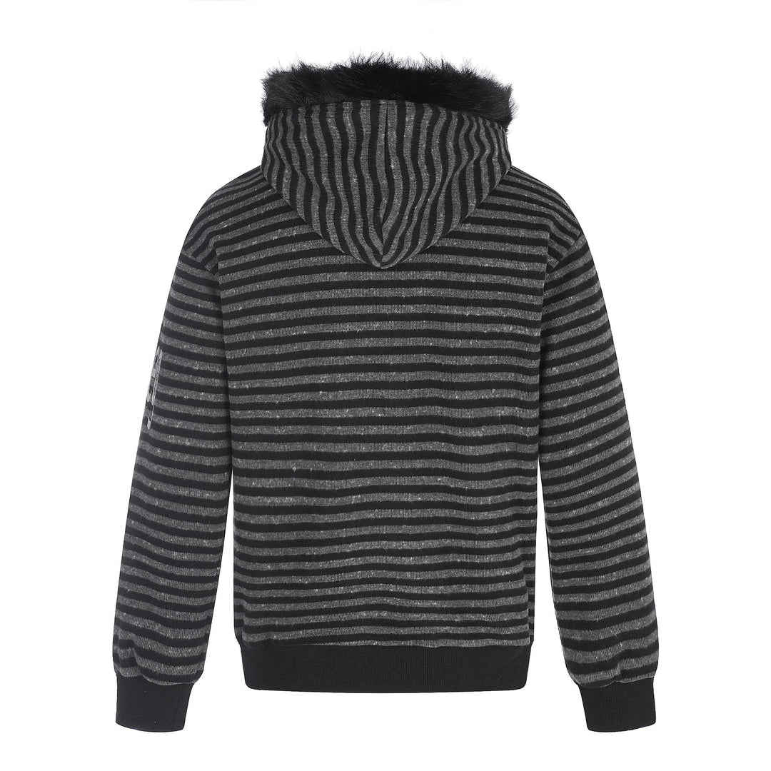 Unisex hoodie zip jacket with faux fur trim, striped pattern and front print Mune Fashion