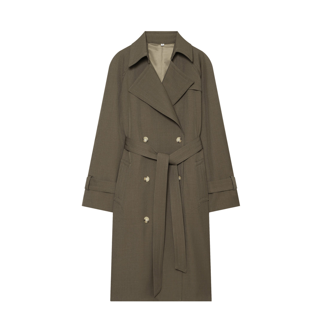 Women's elegant utility trench with wide lapels, belt tie and patch pockets Mune Fashion