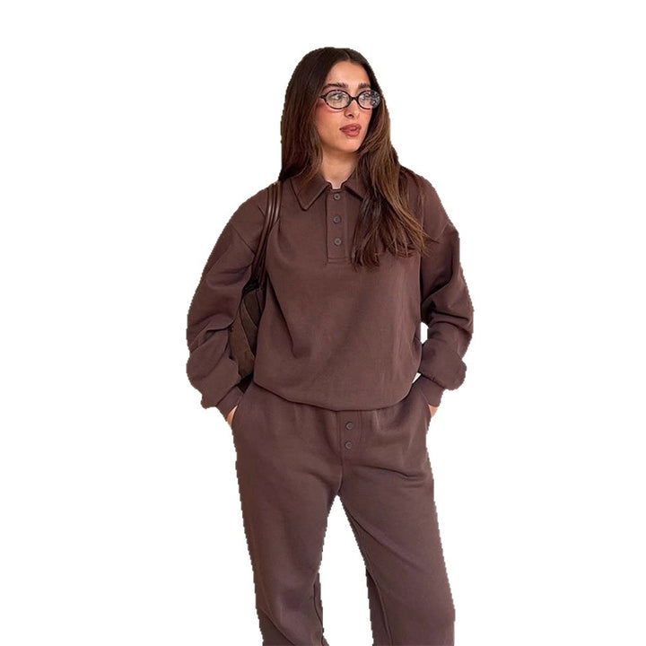 Women's Casual Polo Sweatset made of Organic Cotton Fleece with Oversized Sweater and High-Waist Jogger Mune Fashion