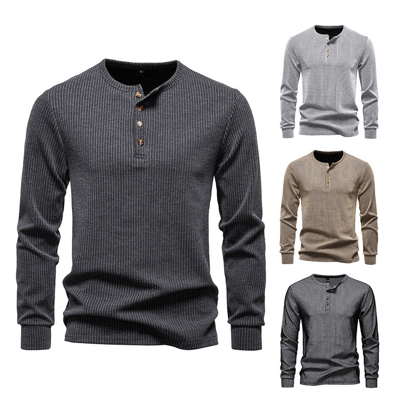 Men's Slim-Fit Ribbed Henley Long Sleeve Sweater with Round Neck and Button Placket Mune Fashion