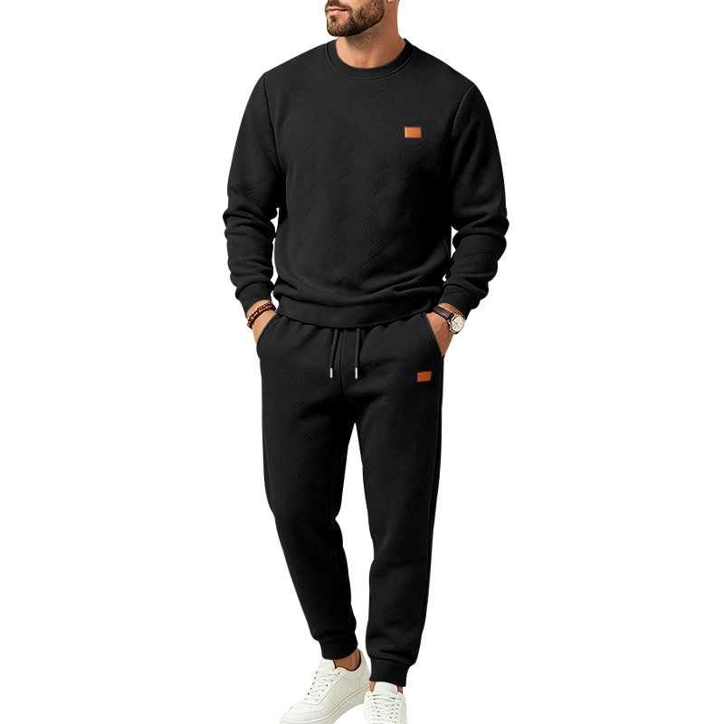 Men's leisure jogging suit made of textured fleece with round neckline and drawstring waistband Mune Fashion